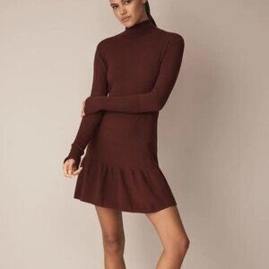 EUC Anthropologie Sundays Andes Mini Dress Knit with Ruffle Sz S Dark Red